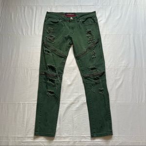 32x32 Copper Rivet Distressed Skinny Jeans Olive Green